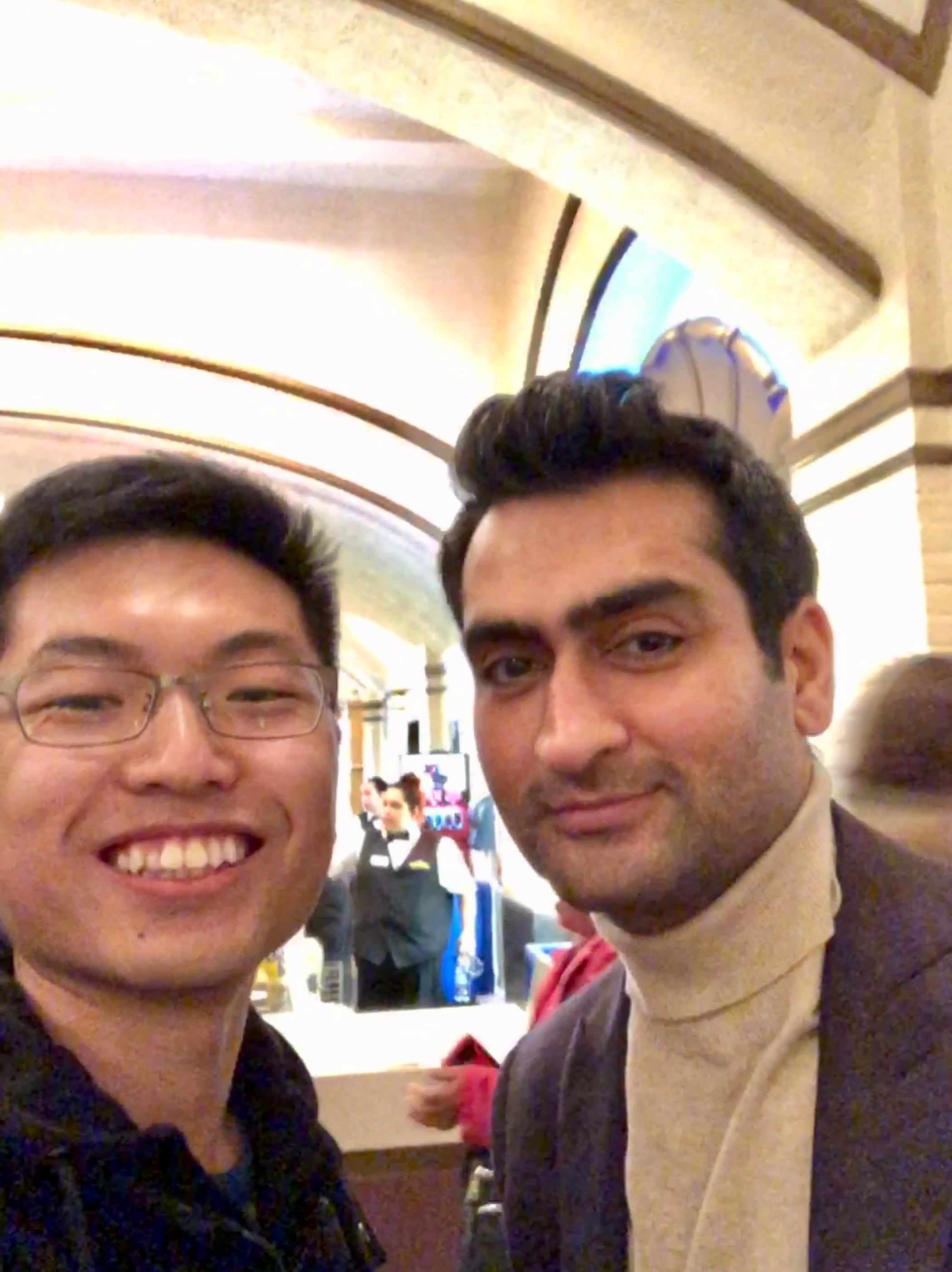 Kumail Nanjiani, who had just gotten out of the restroom, and I.