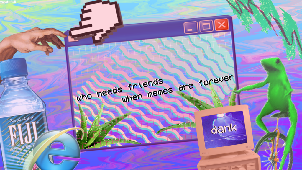 This is a collage of different internet memes and images from windows XP/art history. It has the text, 'who needs friends when memes are closer' on a windows XP dialog box.